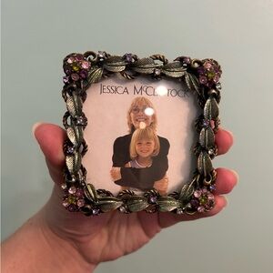 Jessica McClintock  Photo Frame Jeweled Enamel Floral 3 1/2” Picture Heavy Metal